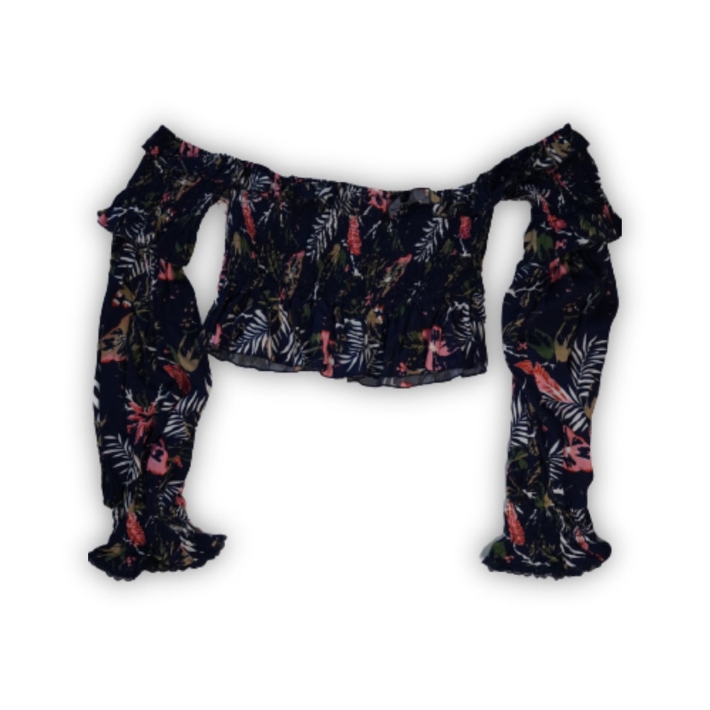 Blue Garden Ruffle Crop Top Plus Size